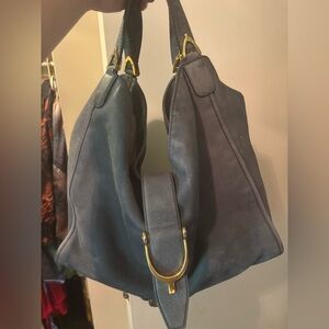 Gucci Blue Soft Stirrup Nubuck Leather Tote Bag Navy Blue